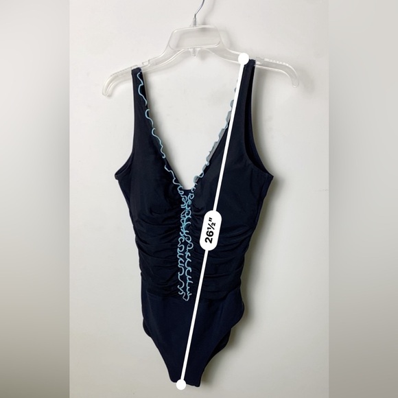 Black One-Piece Swimsuit with Blue Trim. Size 14 - Picture 3 of 8